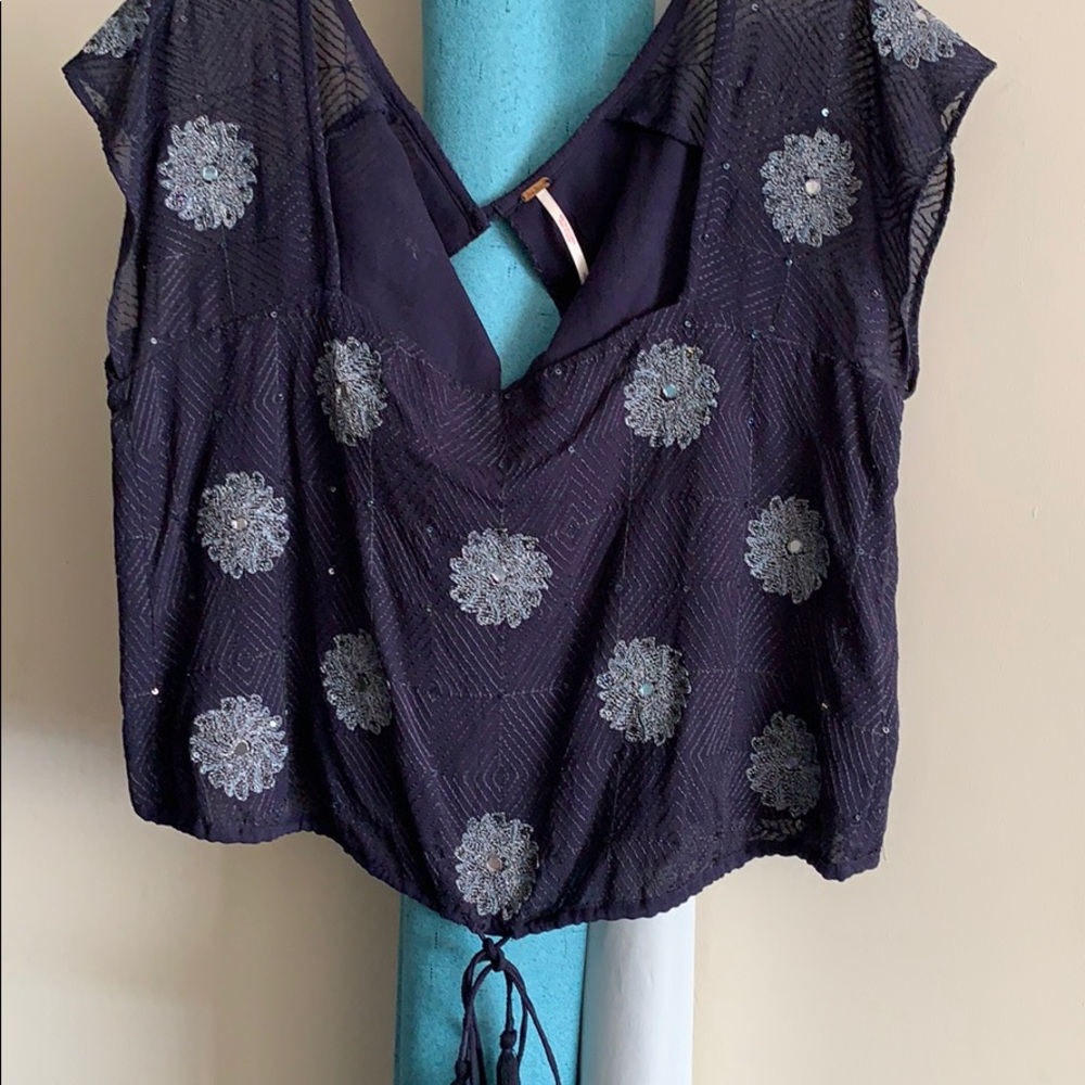Navy Free People Intricate Crop Top